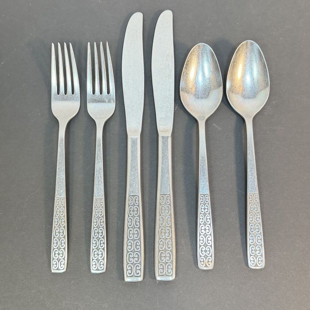 6 Pcs International Stainless SERENATA Flatware Forks Spoons Knives 2 Each MCM